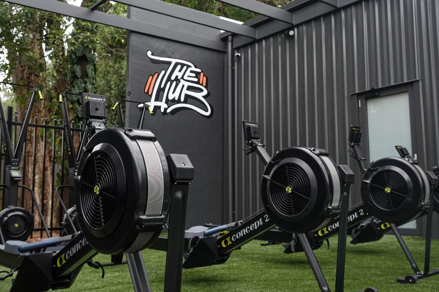 The Hub with a row of ergs